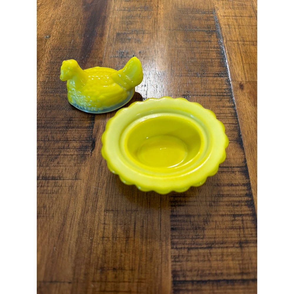 Mosser Glass dandelion Hen on Nest Salt Cellar Trinket Dish Scalloped Base Logo - Picture 2 of 5